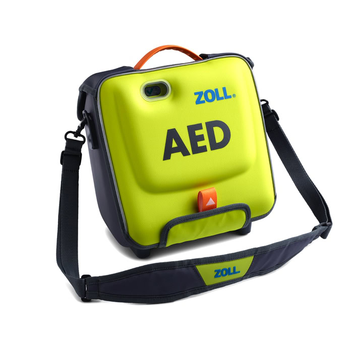 Compact first aid kit for sports with AED storage and emergency supplies for athletic events.