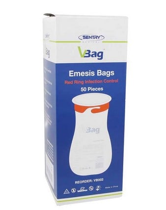 Emesis Bags for sport first aid kits, 50 pieces, infection control and vomiting management.
