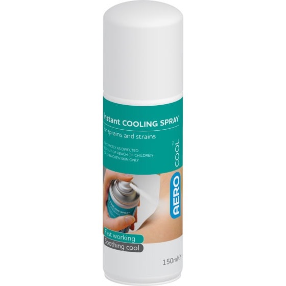 Cooling first aid spray for sports injuries, instant relief for sprains and strains.