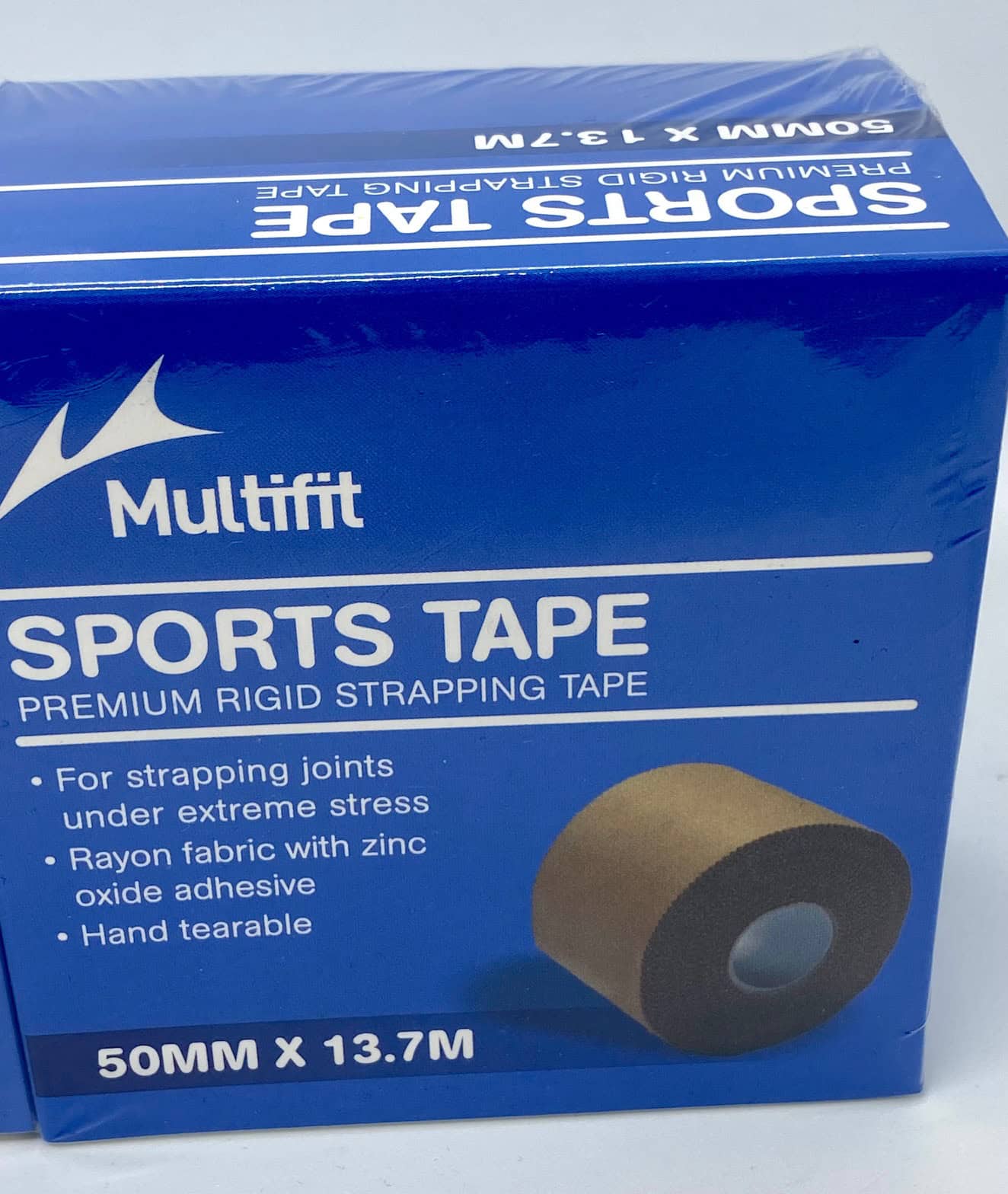 Sports first aid tape for sport injury management, 50mm x 13.7m, ideal for athletic use.