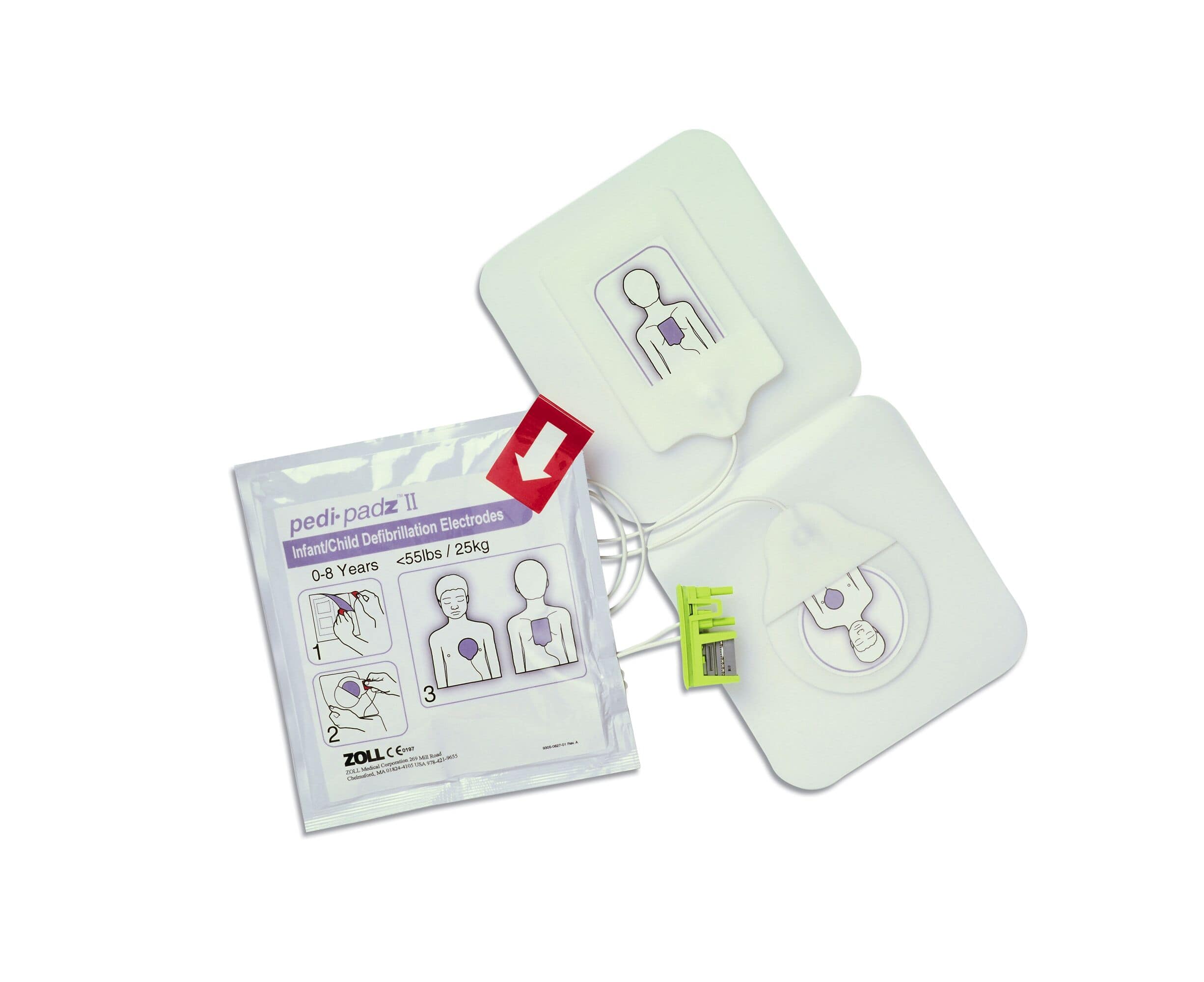 First aid kit with infant/child defibrillation electrodes for sports injury emergency preparedness.