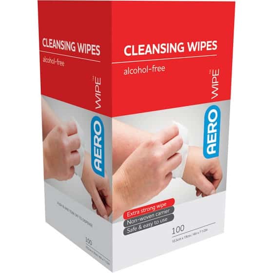 Sterile first aid kid for sports with alcohol-free cleansing wipes and wound care supplies.