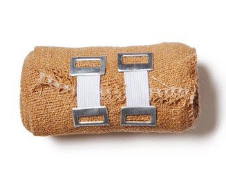 Bandage roll with metal clips for sport first aid kits.