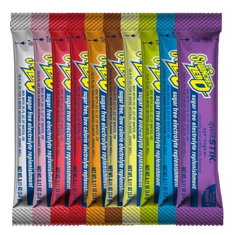 Assorted energy gel packs for sports first aid and athletic performance enhancement.